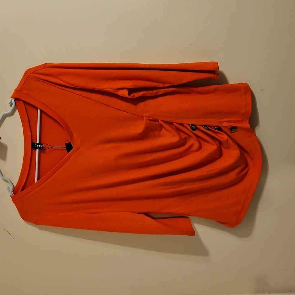 Allegra K Orange V Neck Blouse with Button Detail. NWT - Picture 2 of 7